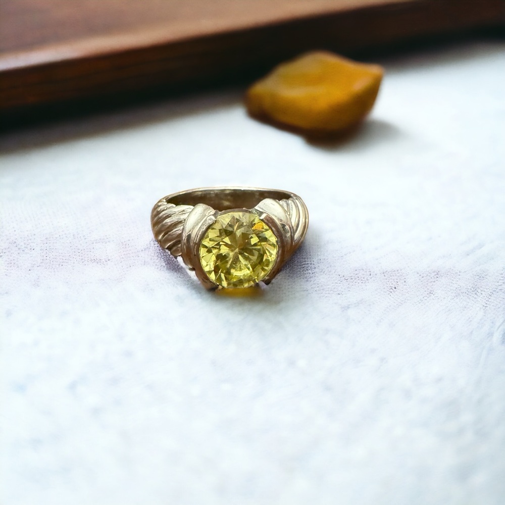 Natural Yellow Citrine NF Nickel Free Thailand Sterling Silver Ring Size 8